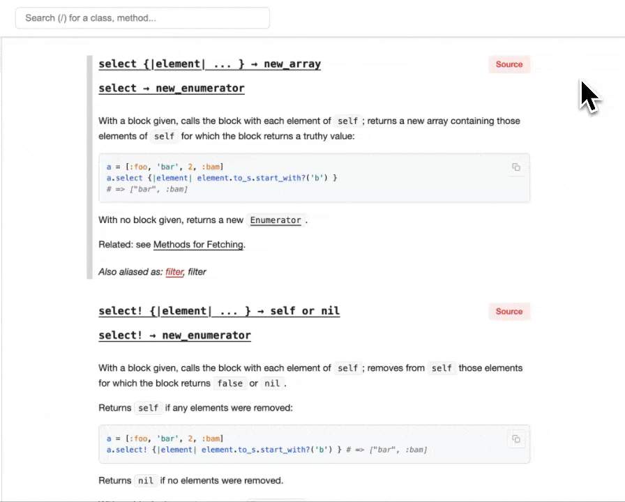 Animated demonstration of code block copy button in Aliki