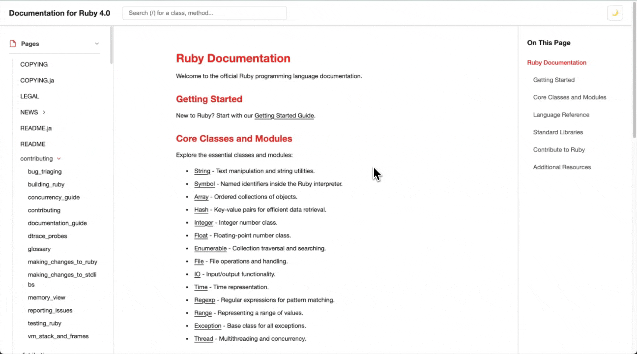 Animated demonstration of collapsible sidebar sections in Aliki