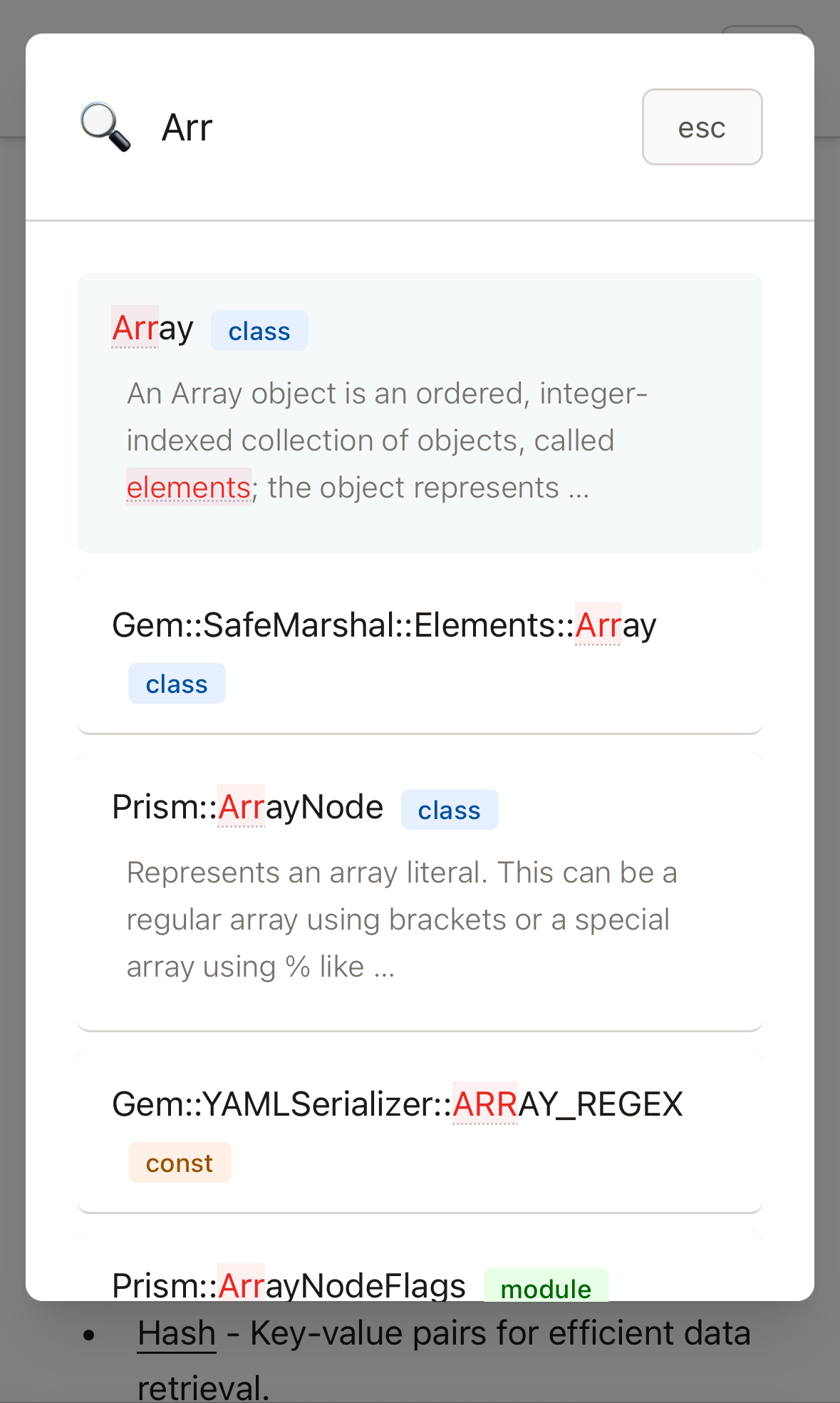 Aliki search dropdown on mobile showing full-screen search modal