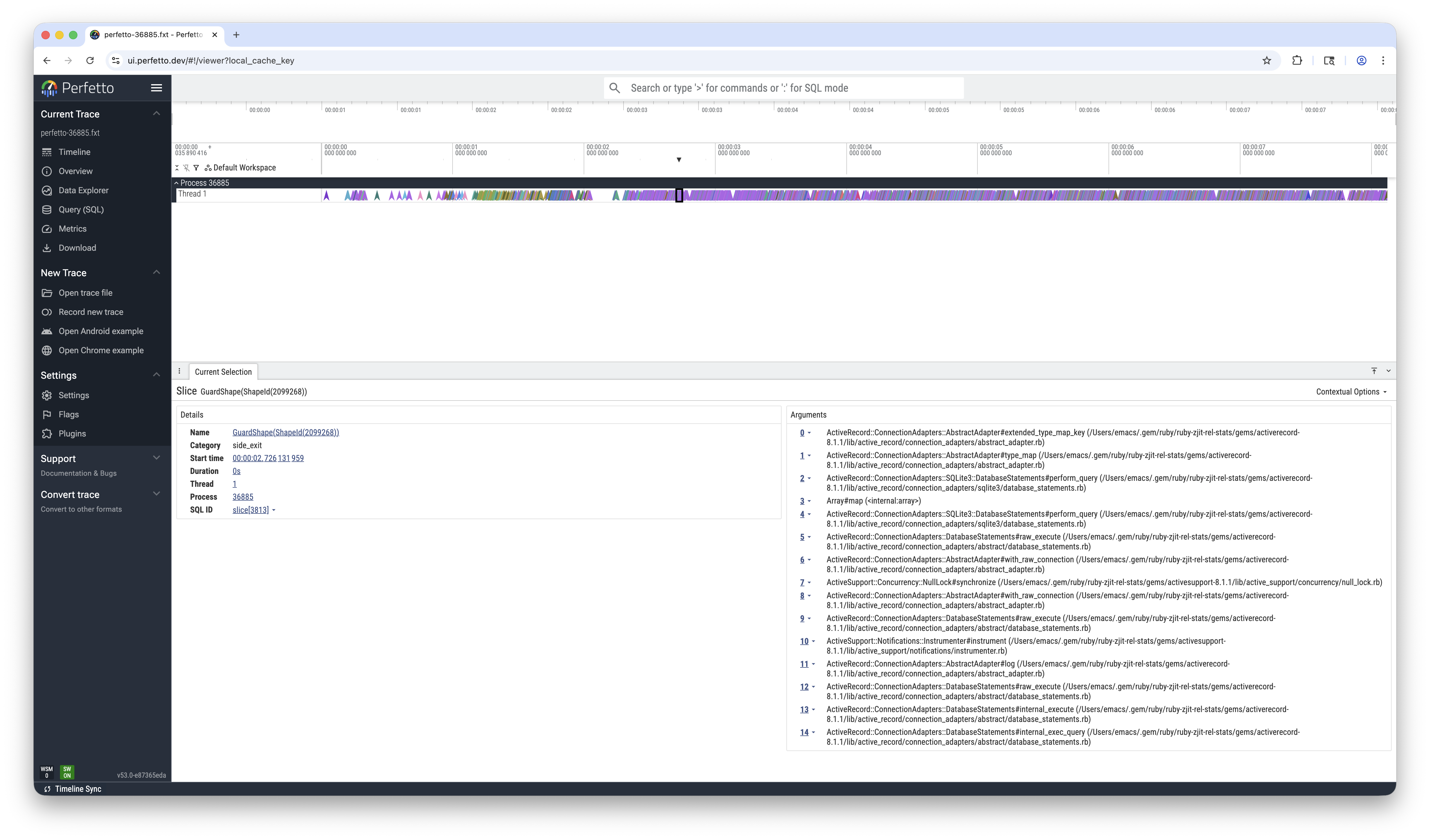 A sneak preview of what the trace looks like.